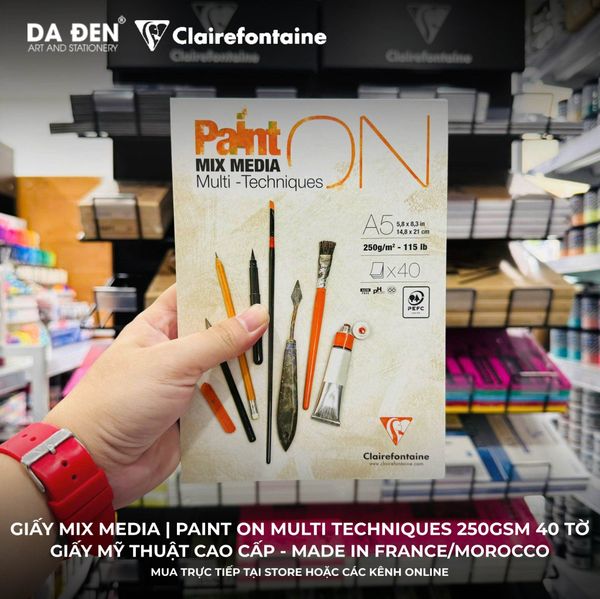 [DA ĐEN] Sổ Mix Media Clairefontaine Paint ON Multi Techniques 250gsm 40 Tờ