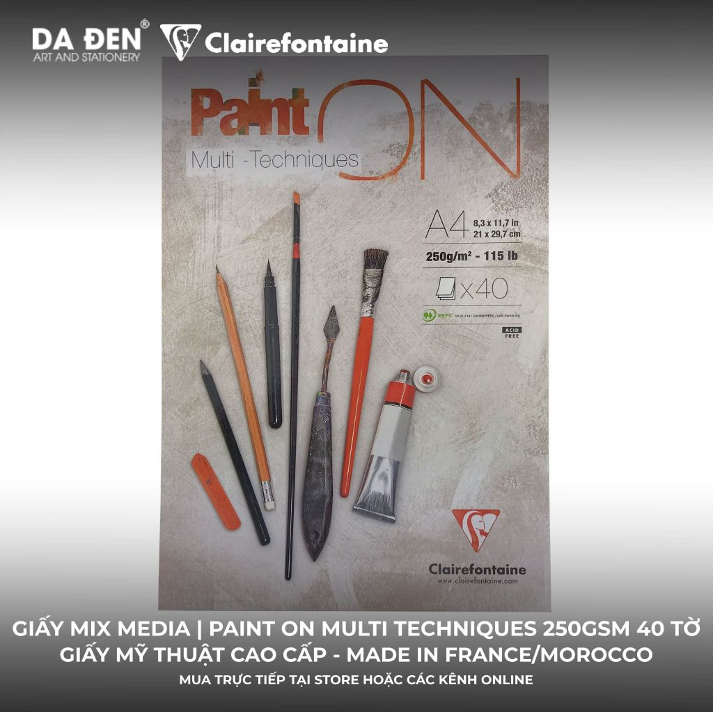 [DA ĐEN] Sổ Mix Media Clairefontaine Paint ON Multi Techniques 250gsm 40 Tờ