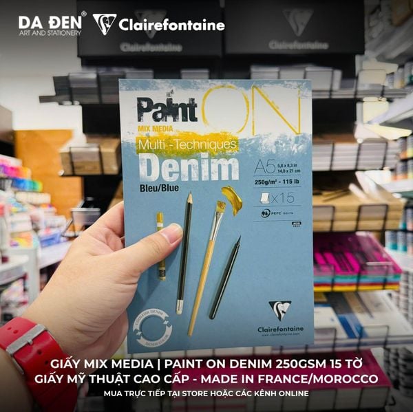 [DA ĐEN] Sổ Mix Media Clairefontaine Paint ON Denim 250gsm 15 Tờ