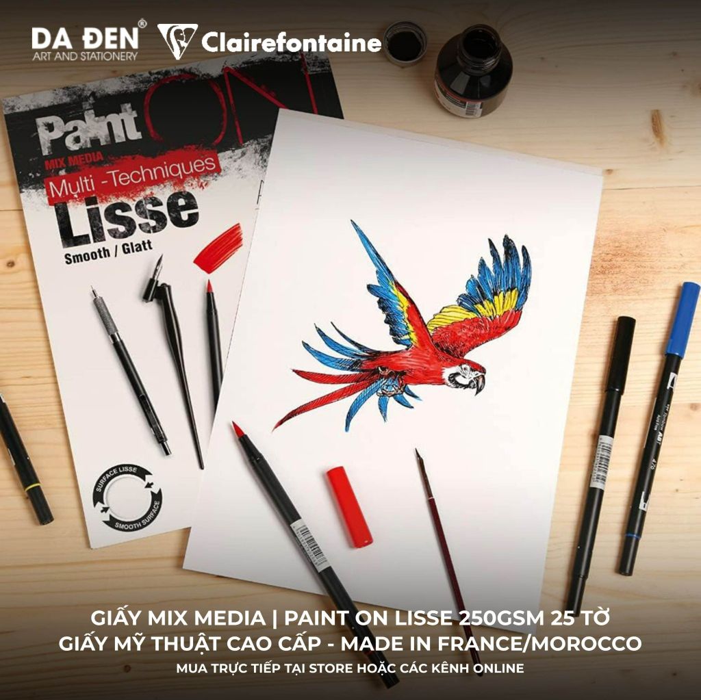 [DA ĐEN] Sổ Mix Media Clairefontaine Paint ON Lisse 250gsm 25 Tờ