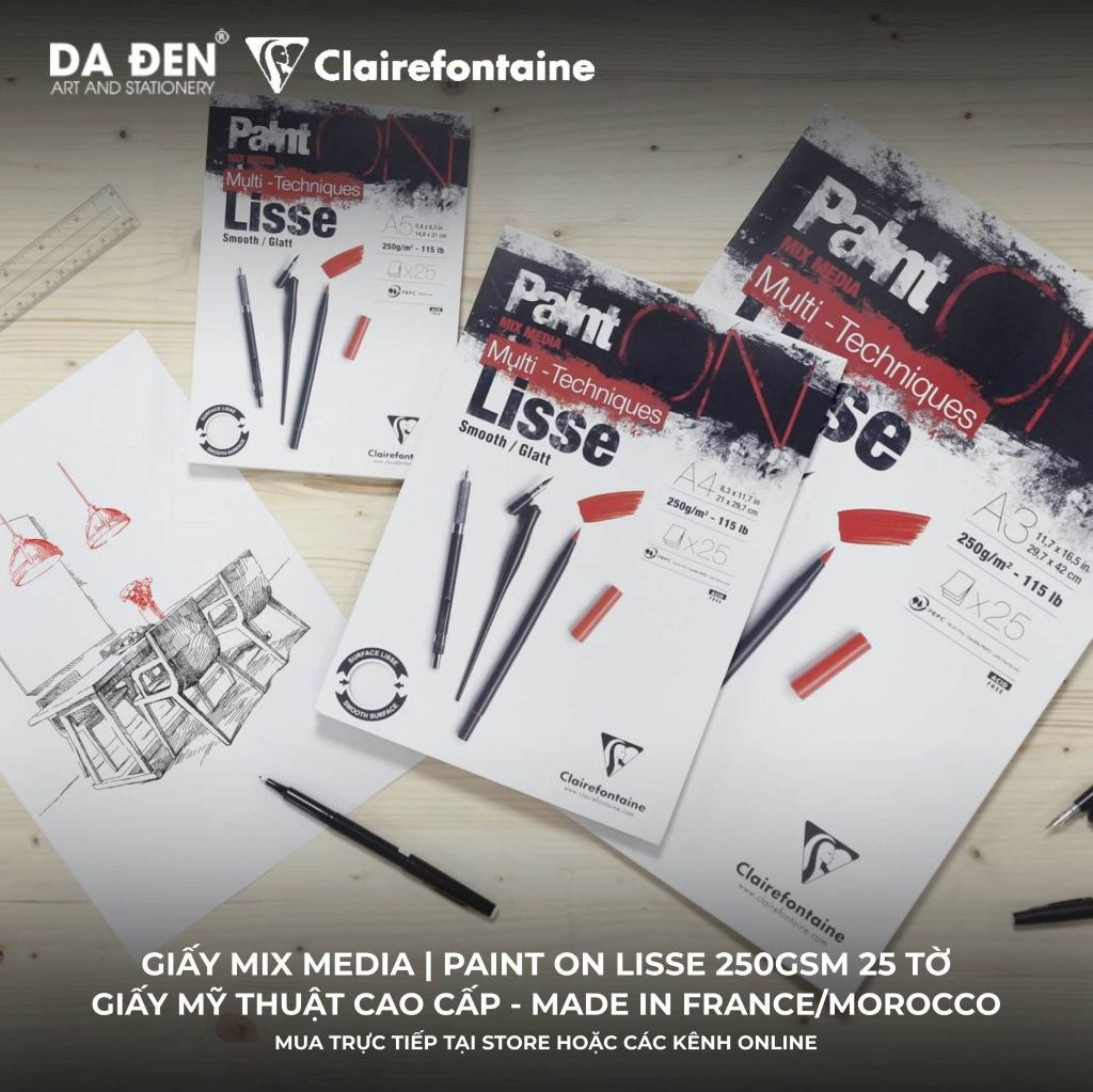 [DA ĐEN] Sổ Mix Media Clairefontaine Paint ON Lisse 250gsm 25 Tờ
