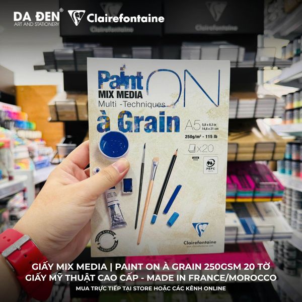 [DA ĐEN] Sổ Mix Media Clairefontaine Paint ON À GRAIN 250gsm 20 Tờ