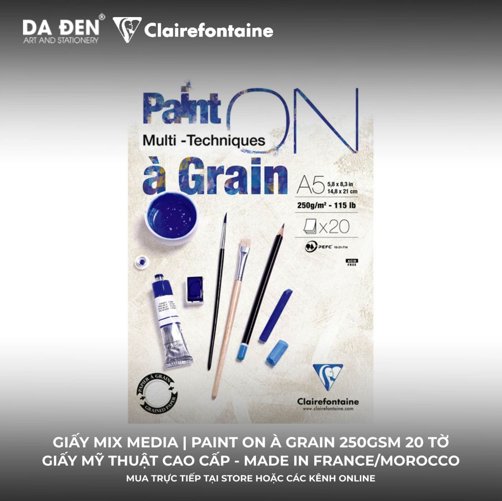 [DA ĐEN] Sổ Mix Media Clairefontaine Paint ON À GRAIN 250gsm 20 Tờ
