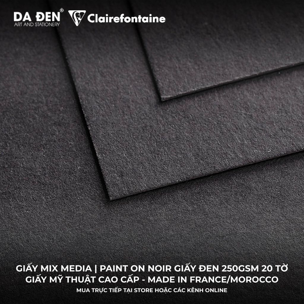 [DA ĐEN] Sổ Mix Media Clairefontaine Paint ON Noir Giấy Đen 250gsm 20 Tờ
