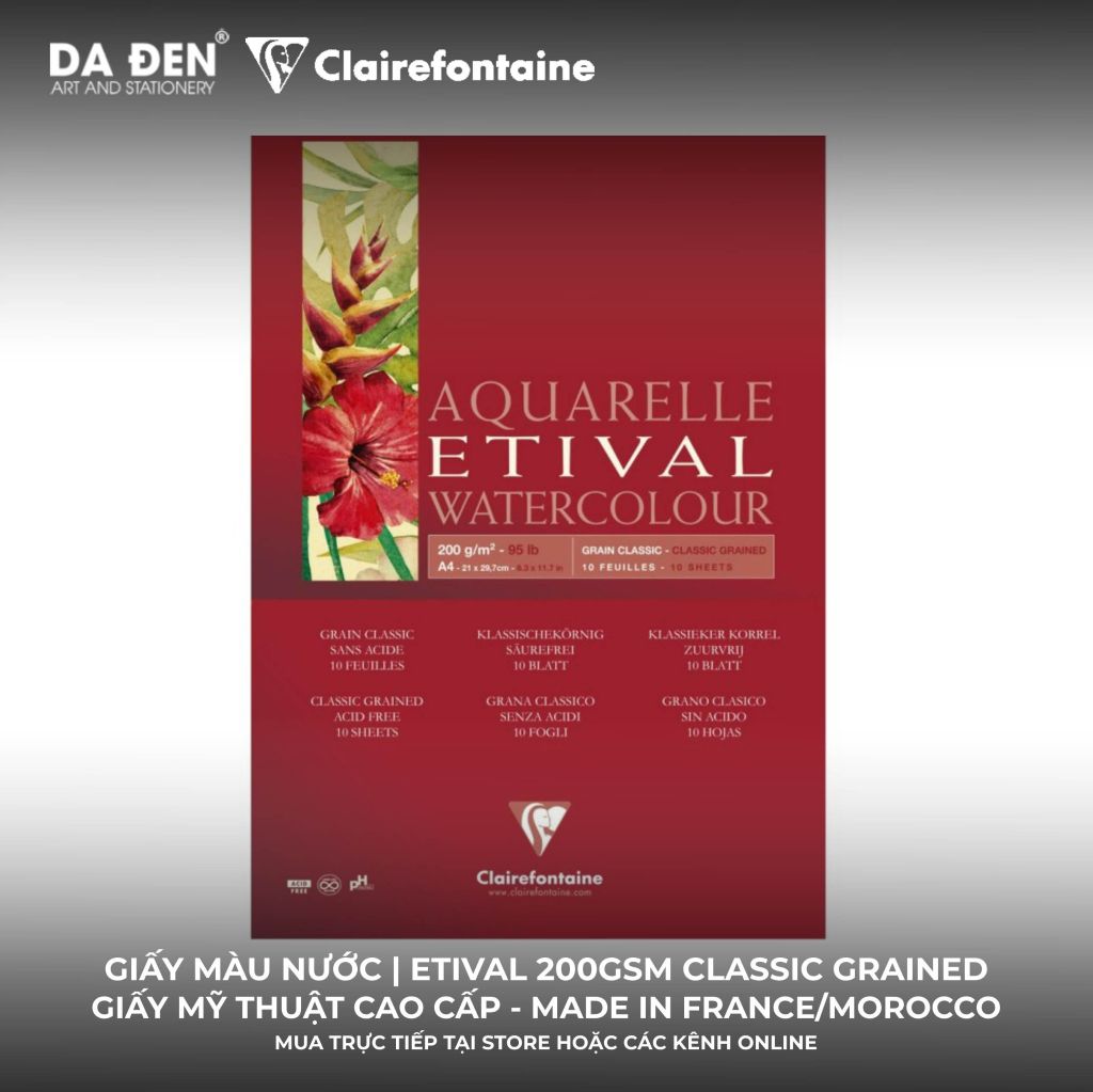 [DA ĐEN] Sổ Vẽ Màu Nước Clairefontaine Aquarelle Etival 200gsm Classic Grained