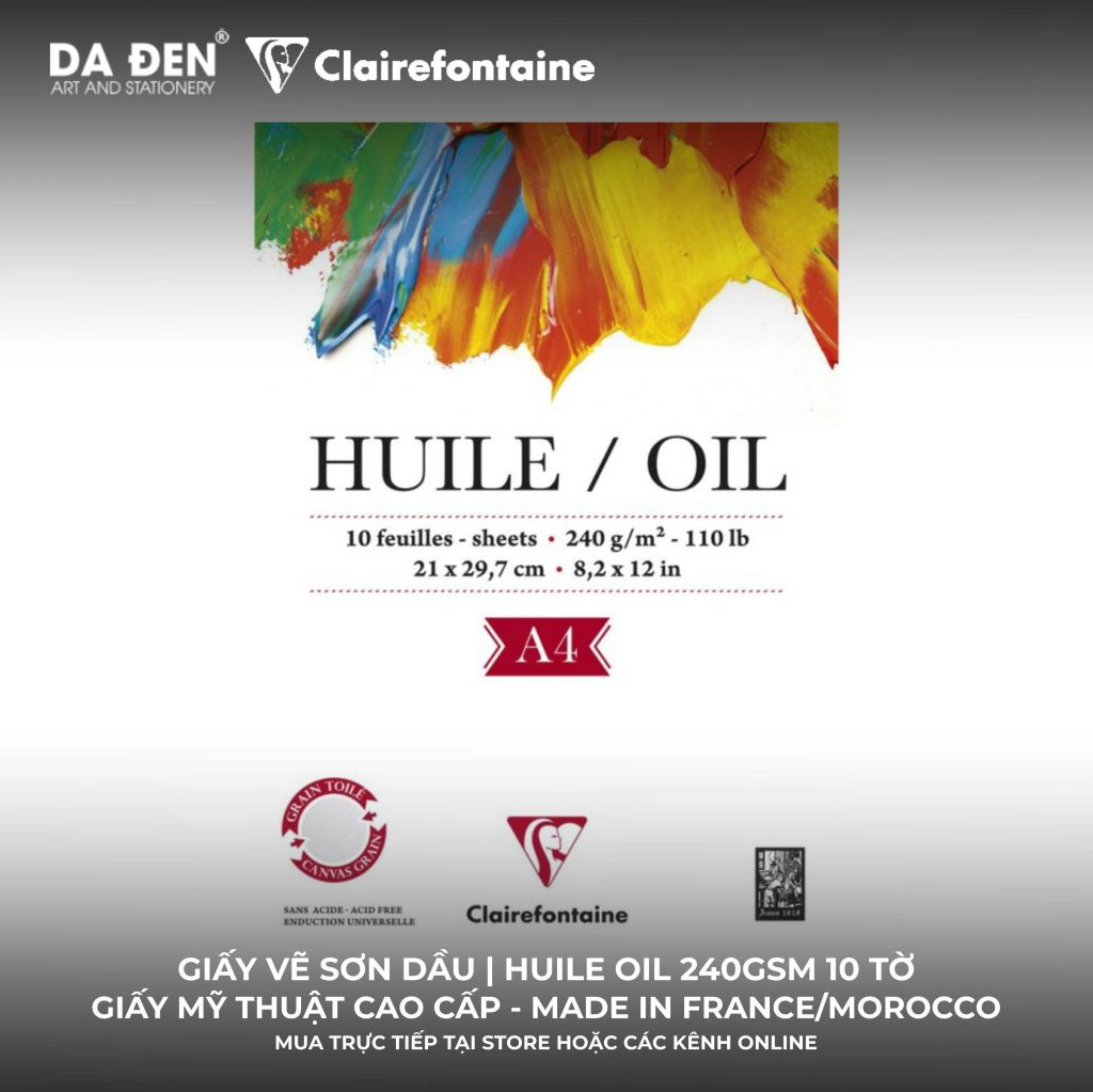 [DA ĐEN] Sổ Vẽ Màu Sơn Dầu Clairefontaine Huile Oil 240gsm