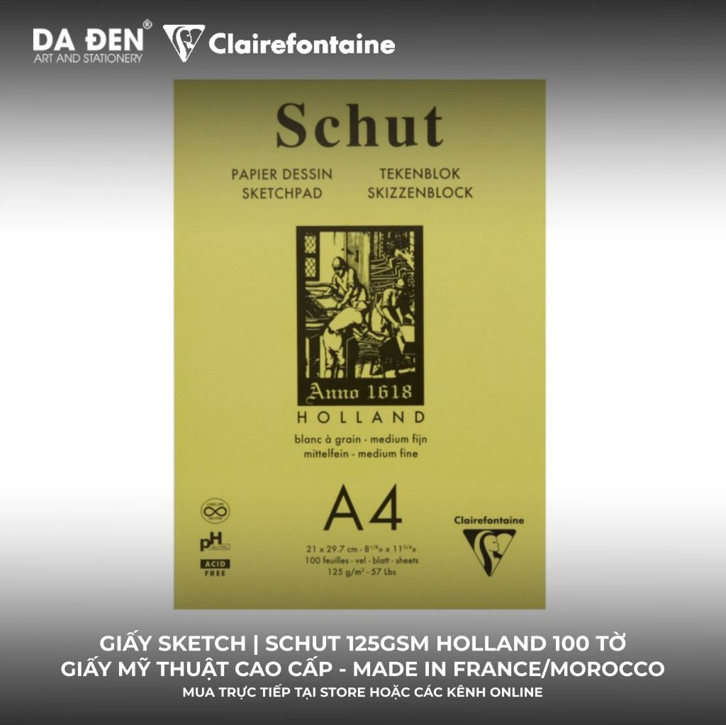 [DA ĐEN] Sổ Vẽ Chì Sketch Clairefontaine Schut Holland 125gsm 100 Tờ