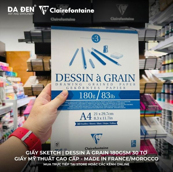 [DA ĐEN] Sổ Vẽ Chì Sketch Clairefontaine Dessin à Grain 180gsm 30 Tờ