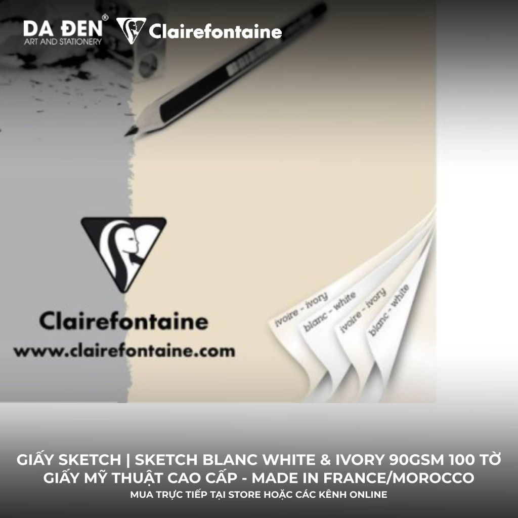 [DA ĐEN] Sổ Vẽ Chì Sketch Clairefontaine Fifty Fifty 90gsm 100 Tờ A4