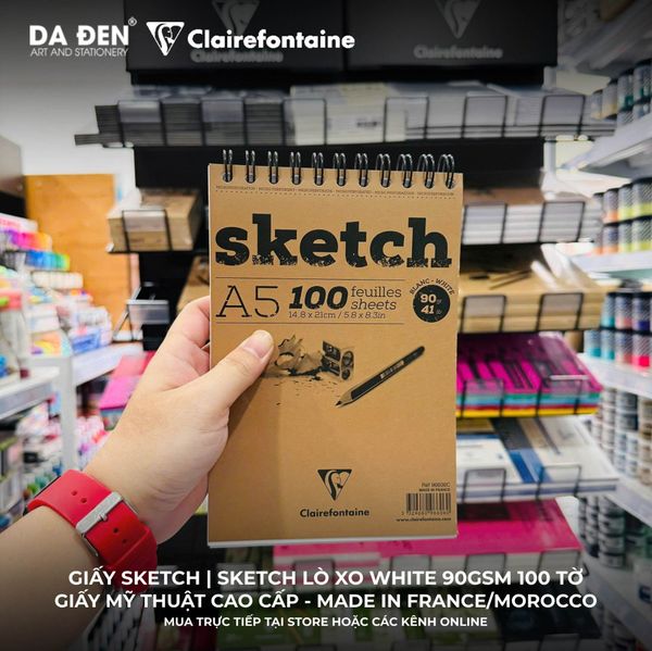 [DA ĐEN] Sổ Vẽ Sketch Clairefontaine Sketch Lò Xo 90gsm 100 Tờ