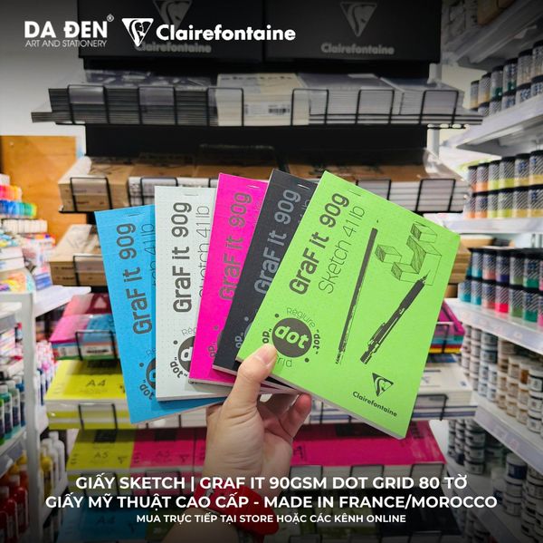 [DA ĐEN] Sổ Vẽ Sketch Clairefontaine Graf it Giấy Dot Grid 90gsm 80 Tờ Sketch 41lb