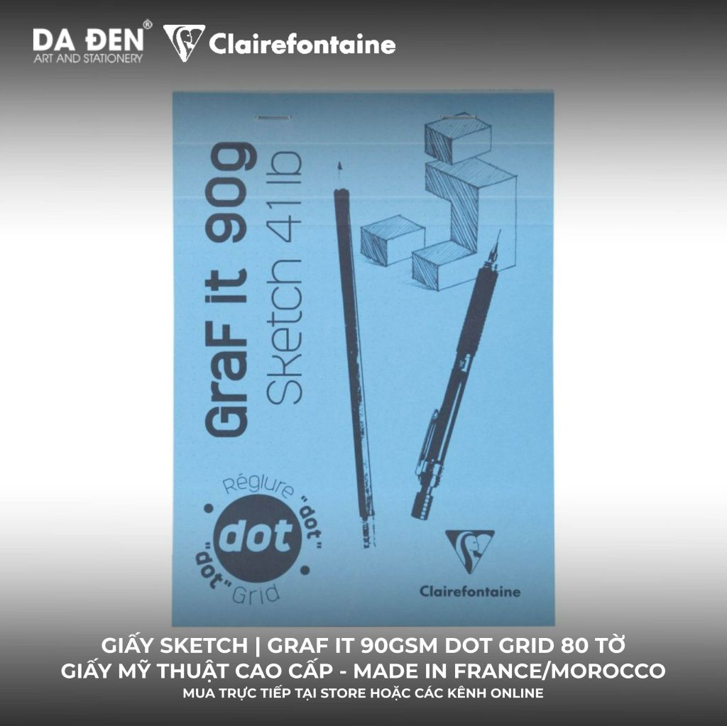 [DA ĐEN] Sổ Vẽ Sketch Clairefontaine Graf it Giấy Dot Grid 90gsm 80 Tờ Sketch 41lb