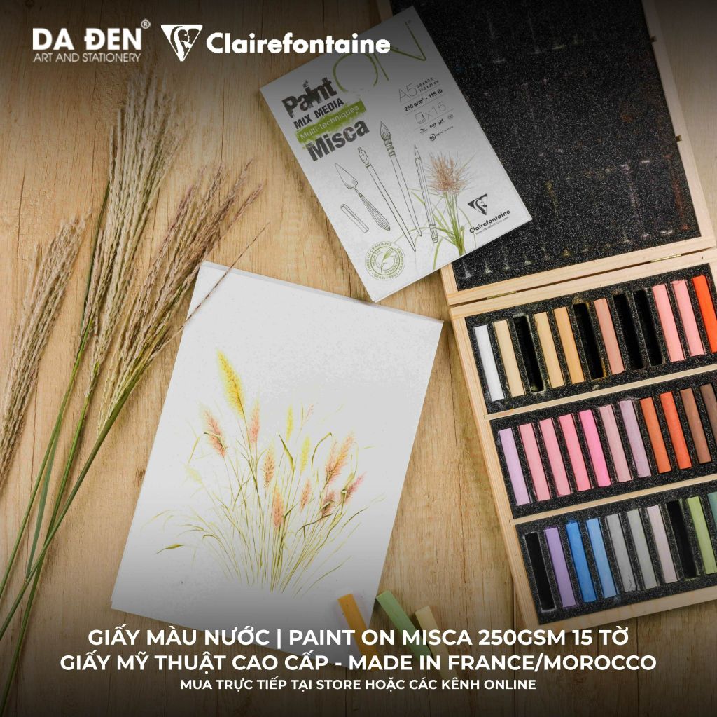 [DA ĐEN ] Sổ Mix Media Clairefontaine Paint ON Misca 2500gsm 15 Tờ