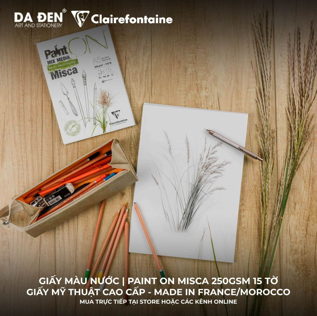 [DA ĐEN ] Sổ Mix Media Clairefontaine Paint ON Misca 2500gsm 15 Tờ