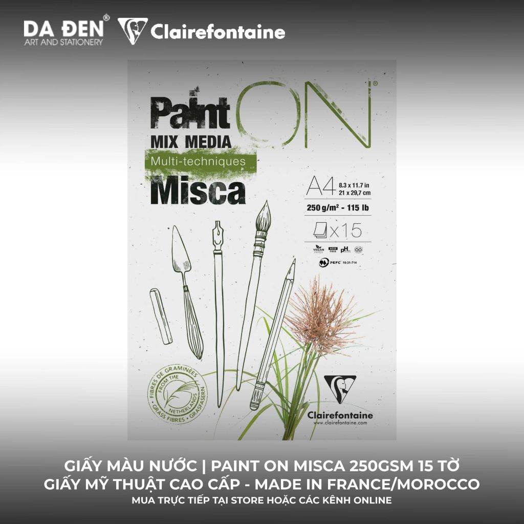 [DA ĐEN ] Sổ Mix Media Clairefontaine Paint ON Misca 2500gsm 15 Tờ