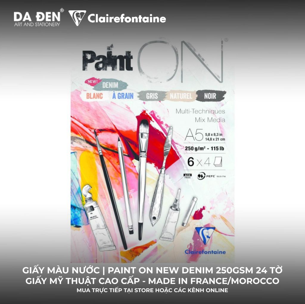 [DA ĐEN] Sổ Mix Media Clairefontaine Paint ON New Denim 250gsm 24 Tờ