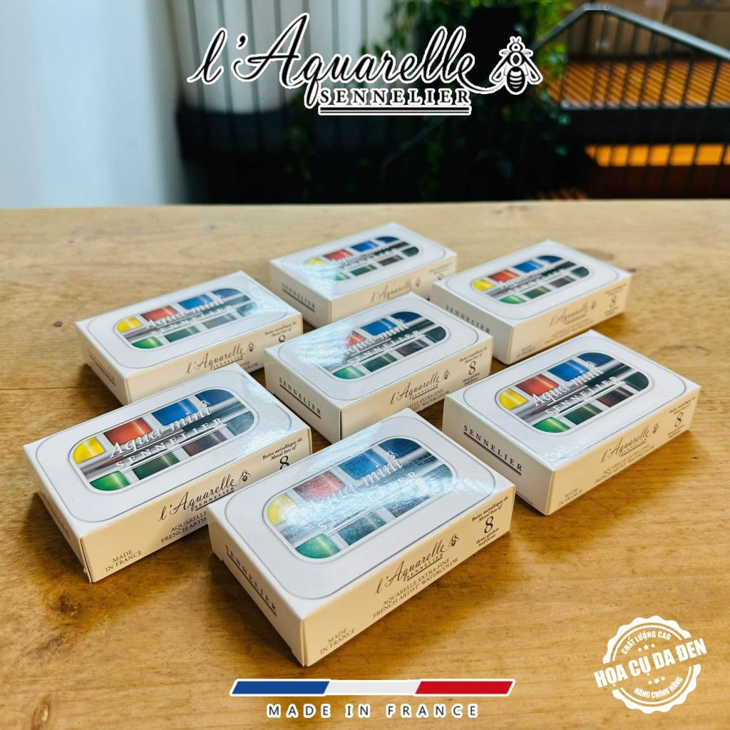 [DA ĐEN] Set 8 Màu Nước Travel Aqua Mini l'Aquarelle Sennelier