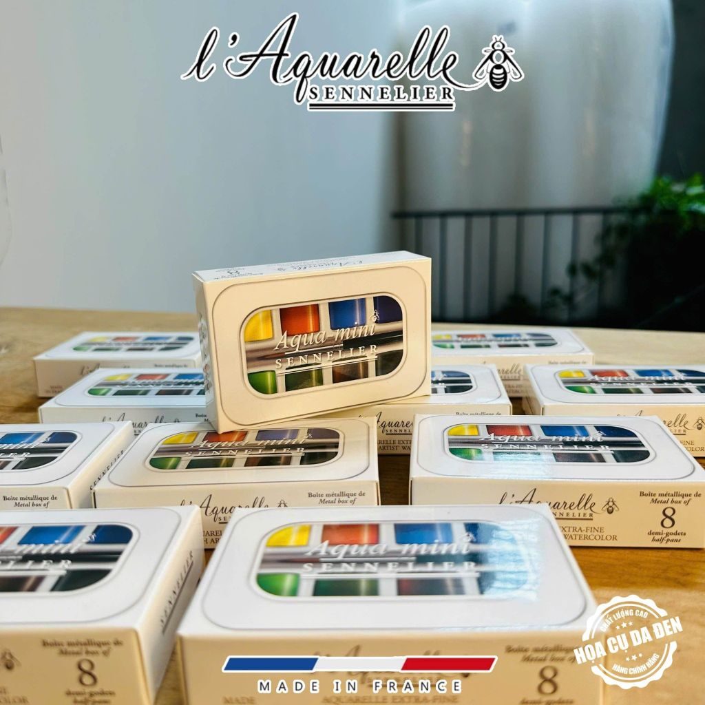 [DA ĐEN] Set 8 Màu Nước Travel Aqua Mini l'Aquarelle Sennelier