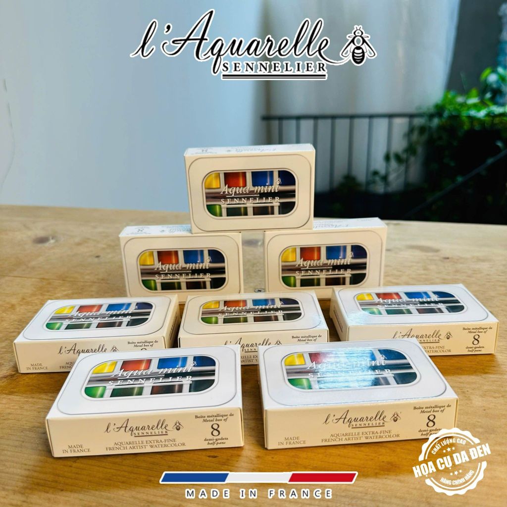 [DA ĐEN] Set 8 Màu Nước Travel Aqua Mini l'Aquarelle Sennelier