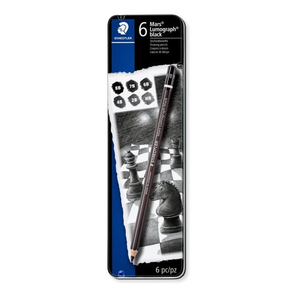 Bộ 6 Chì Phác Thảo Staedtler Thân Đen (100B G6) Hộp Thiếc