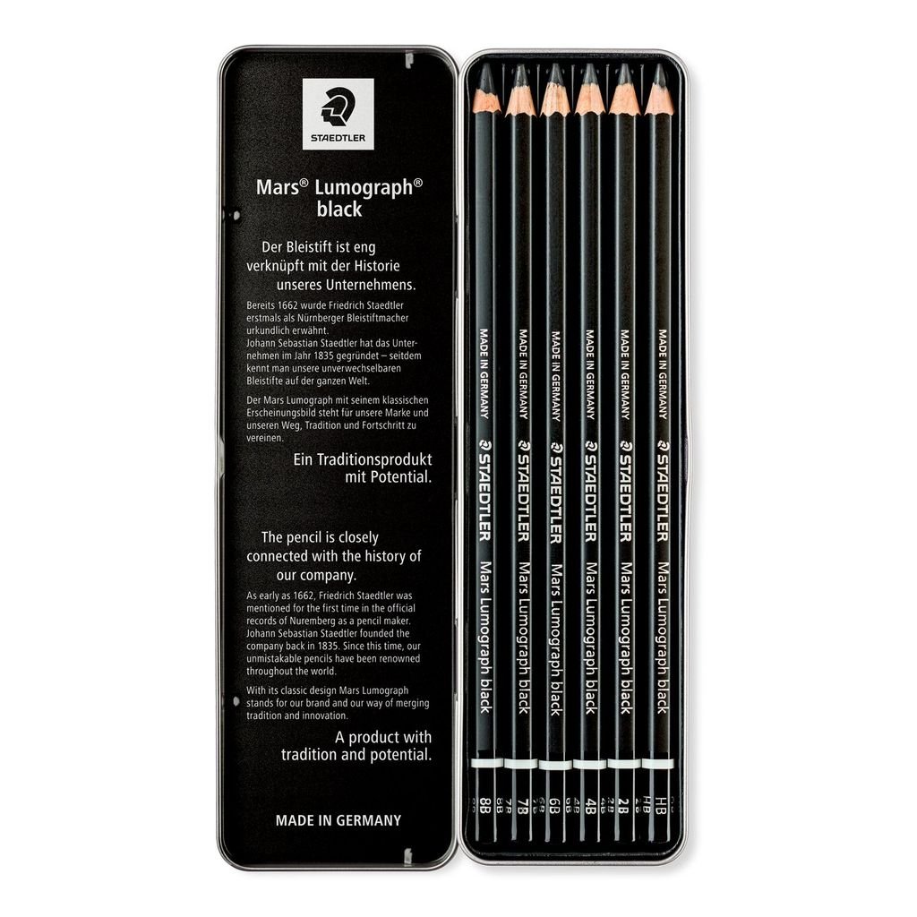 Bộ 6 Chì Phác Thảo Staedtler Thân Đen (100B G6) Hộp Thiếc