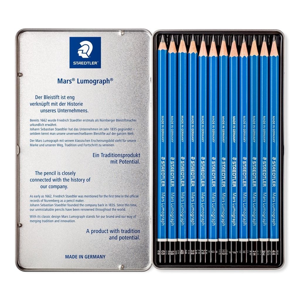 Bộ 12 Chì Phác Thảo Staedtler Thân Xanh (100 G12) Hộp Thiếc