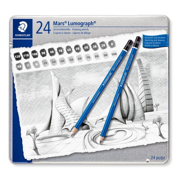 Bộ 24 Chì Phác Thảo Staedtler Thân Xanh (100 G24) Hộp Thiếc