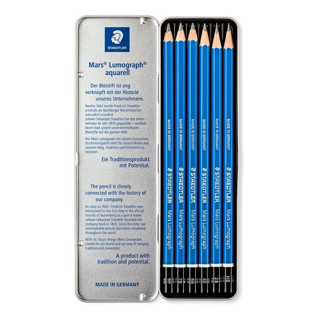 Bộ 6 Chì Phác Thảo Staedtler Thân Xanh (100 G6) Hộp Thiếc