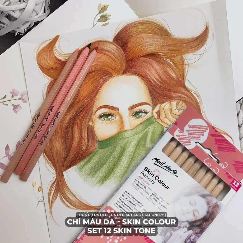 [DA ĐEN] Bút Chì Tone Da Mont Marte - Skin Tone Set 12 Bút Chì