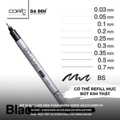 [DA ĐEN] Bộ 10 Bút Kim Thật Copic Multiliner SP Thân Nhôm