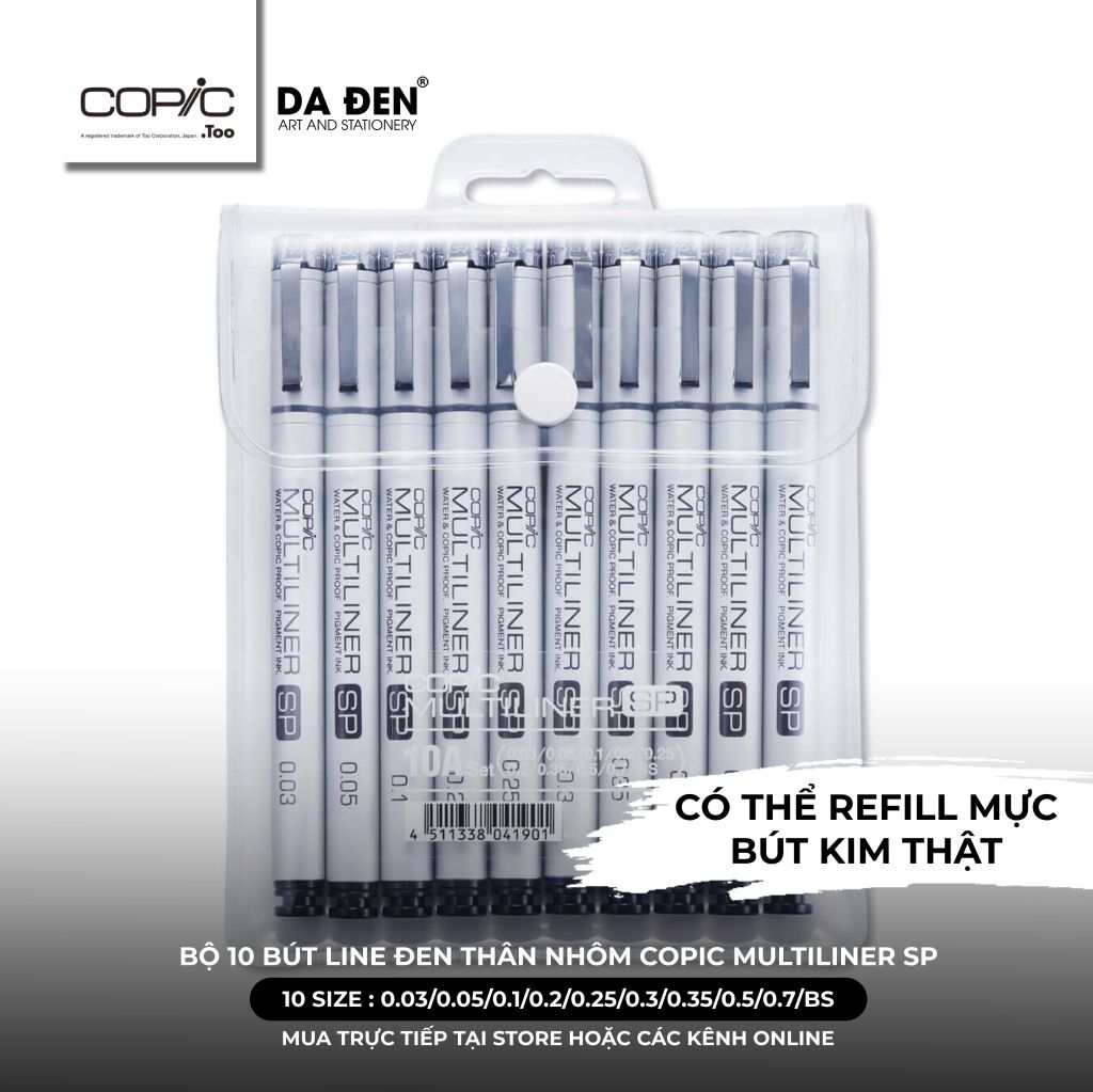[DA ĐEN] Bộ 10 Bút Kim Thật Copic Multiliner SP Thân Nhôm