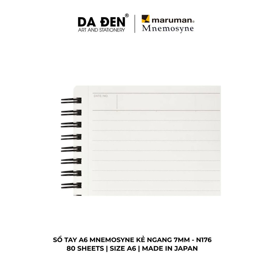 [DA ĐEN] Sổ Tay Maruman Mnemosyne Kẻ Ngang 7mm A6 80 Tờ N176