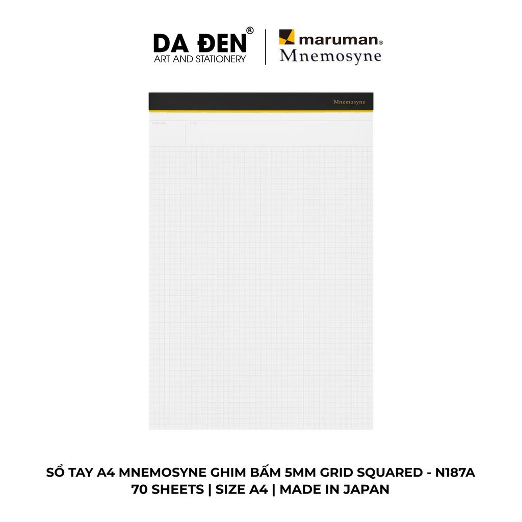 Sổ Tay Maruman Mnemosyne Ghim Bấm 5mm Grid Squared A4 70 Tờ N187A