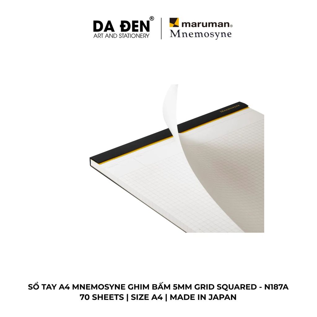 Sổ Tay Maruman Mnemosyne Ghim Bấm 5mm Grid Squared A4 70 Tờ N187A