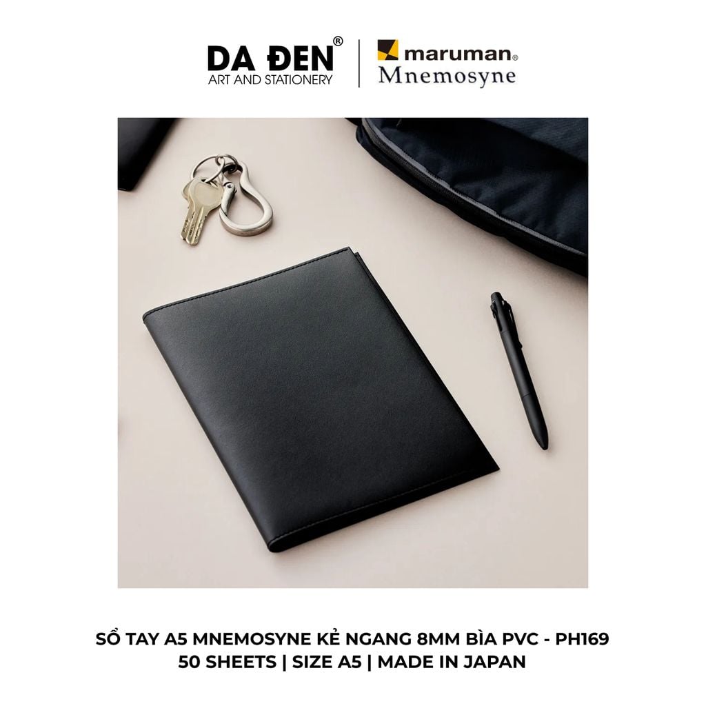 Sổ Tay Maruman Mnemosyne Kẻ Ngang 8mm Bìa PVC A5 50 Tờ PH169