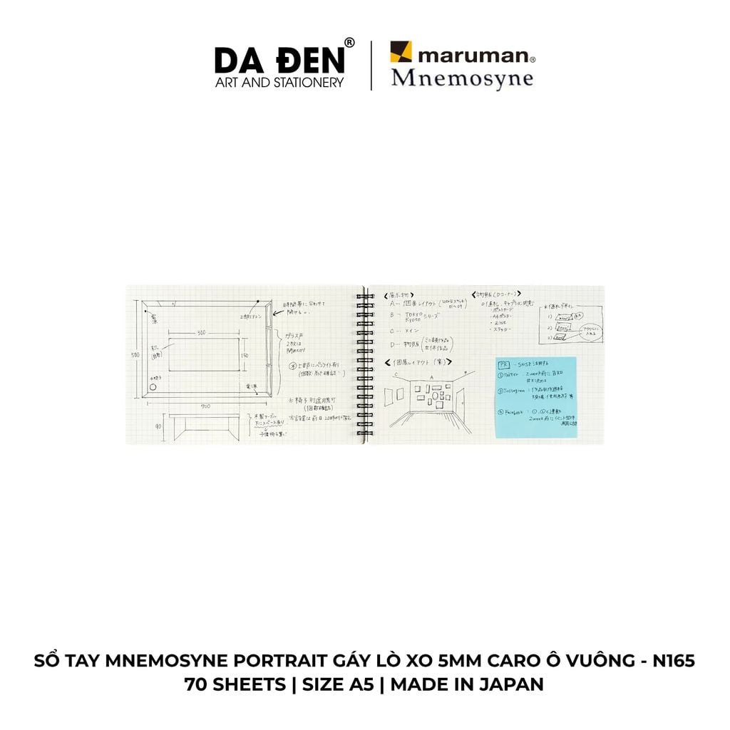 Sổ Tay Maruman Mnemosyne Portrait 5mm Grid Caro Ô Vuông N165