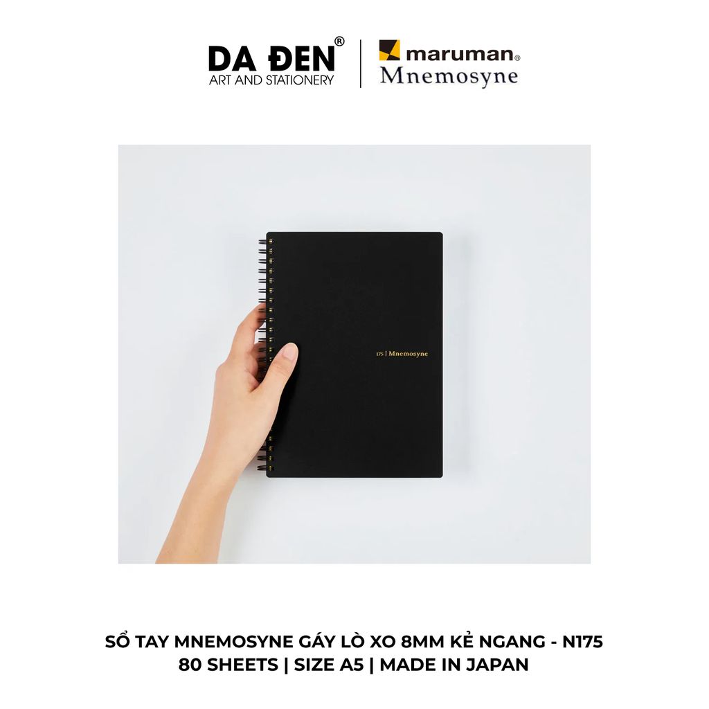[DA ĐEN] Sổ Tay Maruman Mnemosyne Gáy Lò Xo 8mm Kẻ Ngang N174/N175