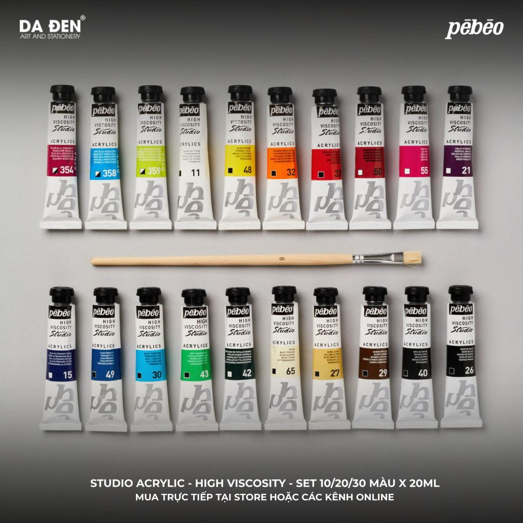 [DA ĐEN] Bộ Màu Acrylic Pebeo Studio - Hight Viscosity Tuýp 20ml