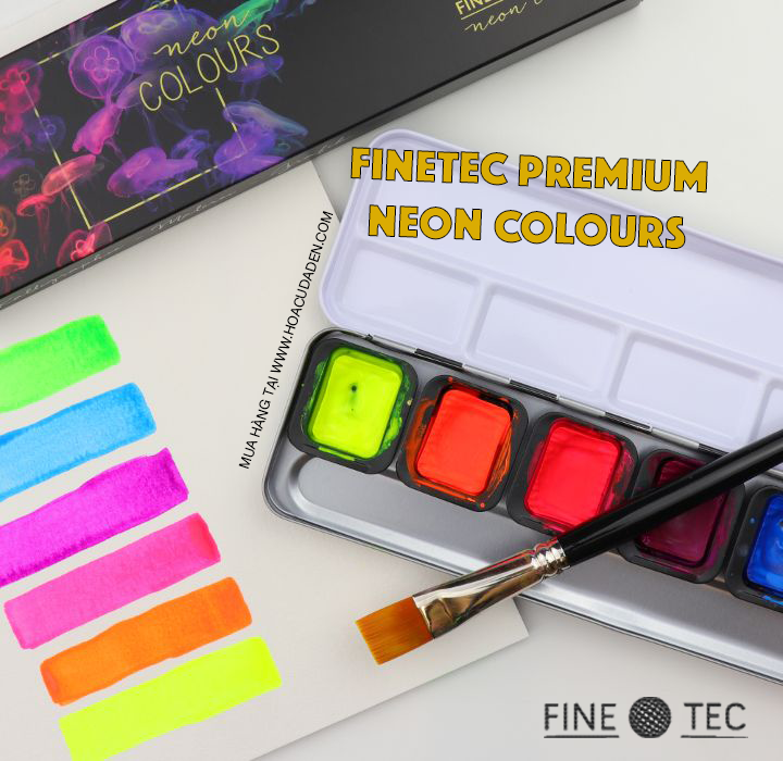 Màu Nước Neon Finetec Prenium | Bộ 6 Màu Hộp Sắt