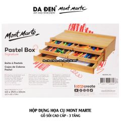[DA ĐEN] Hộp Đựng Họa Cụ Gỗ Sồi Cao Cấp Pastel Box Mont Marte 3 Tầng