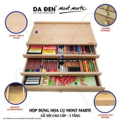 [DA ĐEN] Hộp Đựng Họa Cụ Gỗ Sồi Cao Cấp Pastel Box Mont Marte 3 Tầng