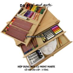 [DA ĐEN] Hộp Đựng Họa Cụ Gỗ Sồi Cao Cấp Pastel Box Mont Marte 3 Tầng