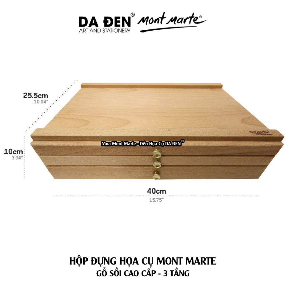 [DA ĐEN] Hộp Đựng Họa Cụ Gỗ Sồi Cao Cấp Pastel Box Mont Marte 3 Tầng
