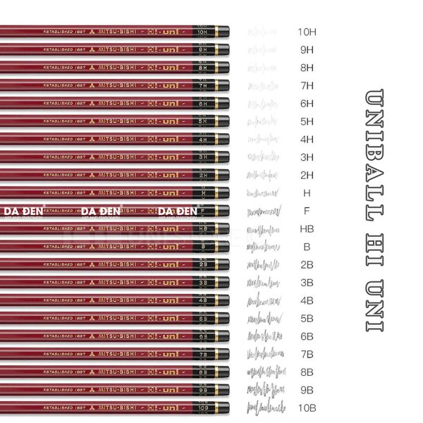 Bút Chì Phác Thảo HI UNI (10H-10B) Best Quality (Có Sẳn 22 Độ Đậm)
