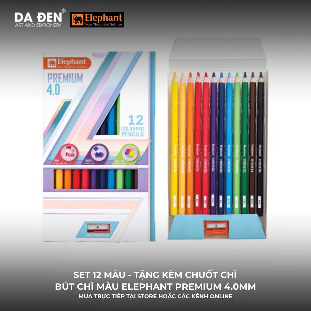 [DA ĐEN] Bút Chì Màu Học Sinh Cao Cấp Elephant Premium 4.0