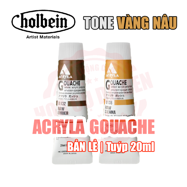 TONE VÀNG NÂU | Màu Acryla Gouache Holbein | Tuýp 20ml