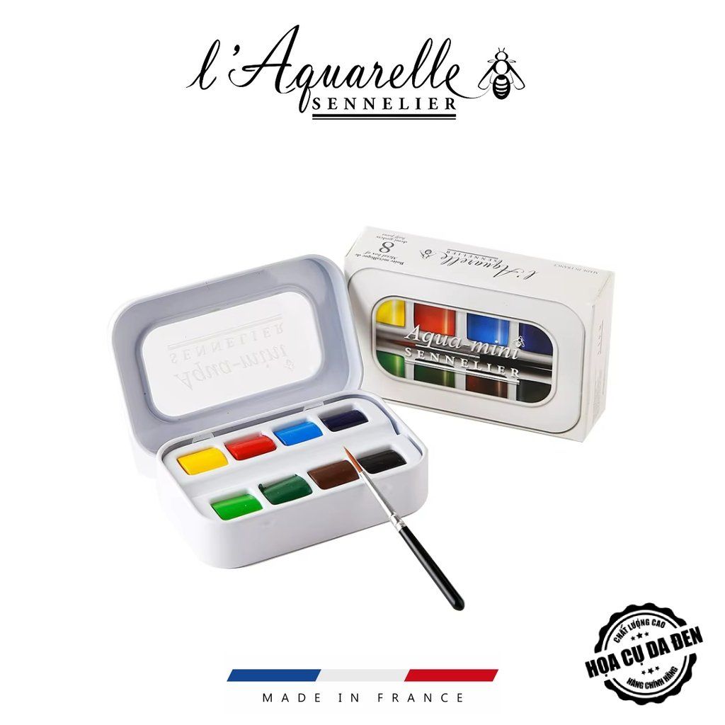[DA ĐEN] Set 8 Màu Nước Travel Aqua Mini l'Aquarelle Sennelier
