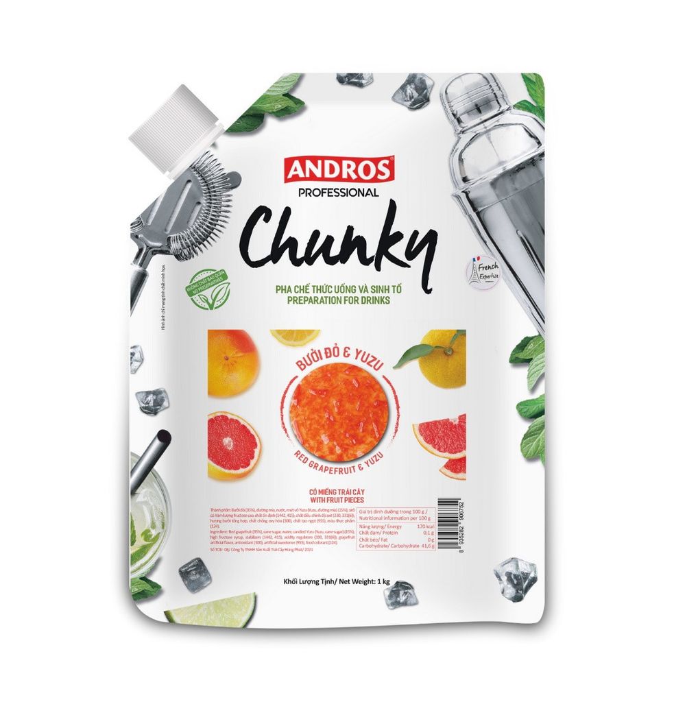 Mứt trái cây Chunky Andros vị Bưởi đỏ & Yuzu