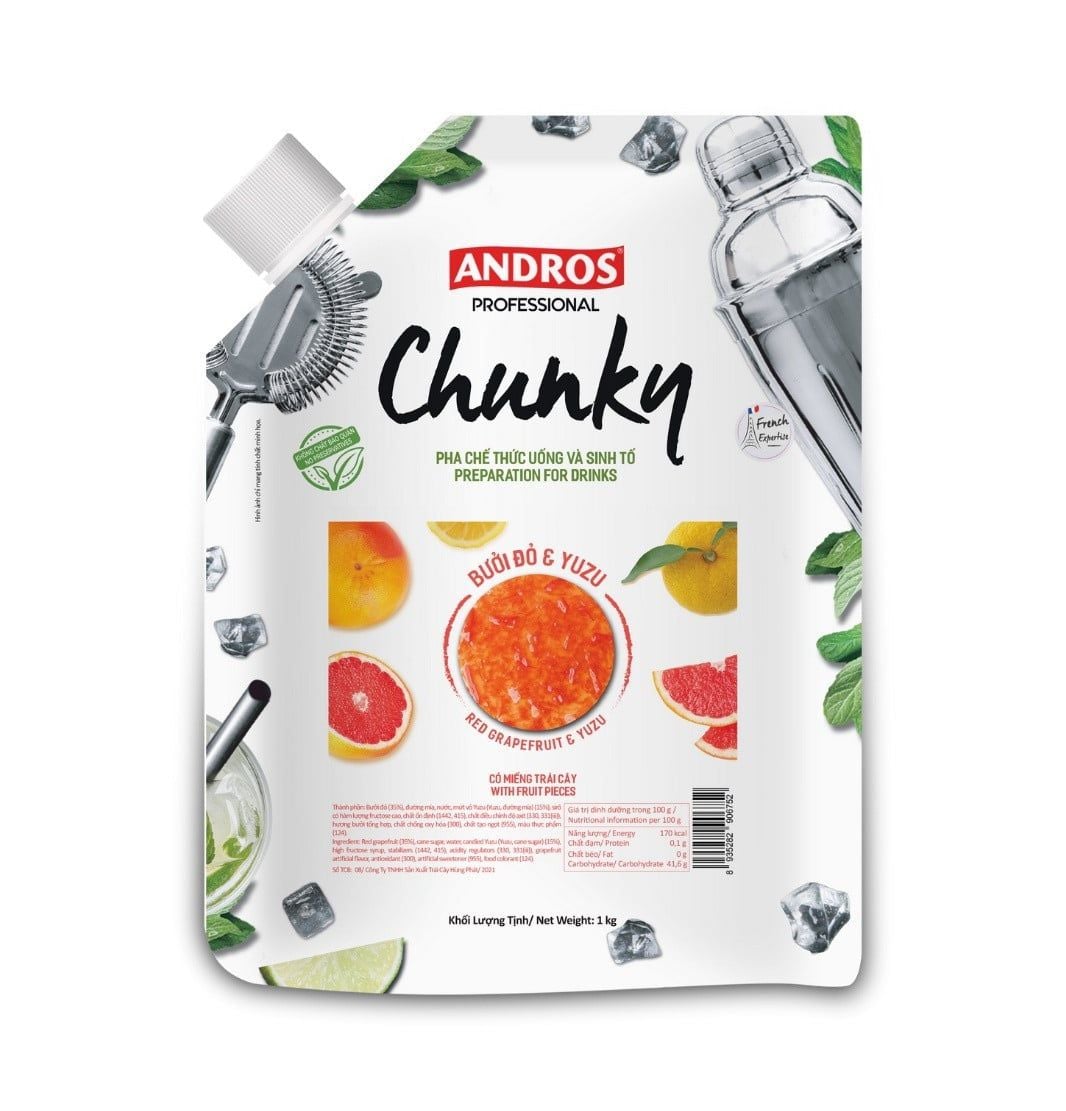  Mứt trái cây Chunky Andros vị Bưởi đỏ & Yuzu 
