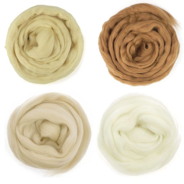  Lông cừu chải mượt thành lọn dài | White & Brown set | European Merino Wool roving 28 microns | MEANINGFUL CRAFTS 